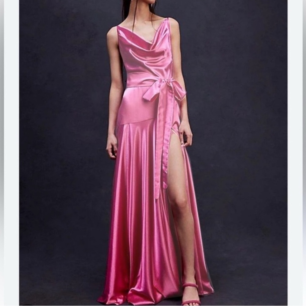 Bronx and Banco Fuchsia Satin Maxi Dress
